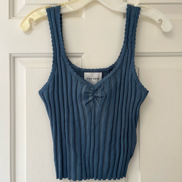 NWT Pink Rose Ribbed Knit Cropped Tank Top in Dreamy Blue L - Picture 3 of 11